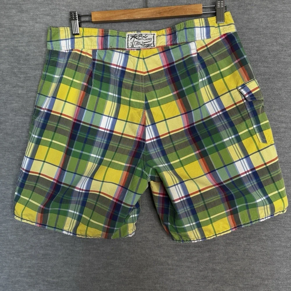 Polo Ralph Lauren Swim Shorts Men 32 Yellow Swim Trunks Board Cargo Cotton Nylon